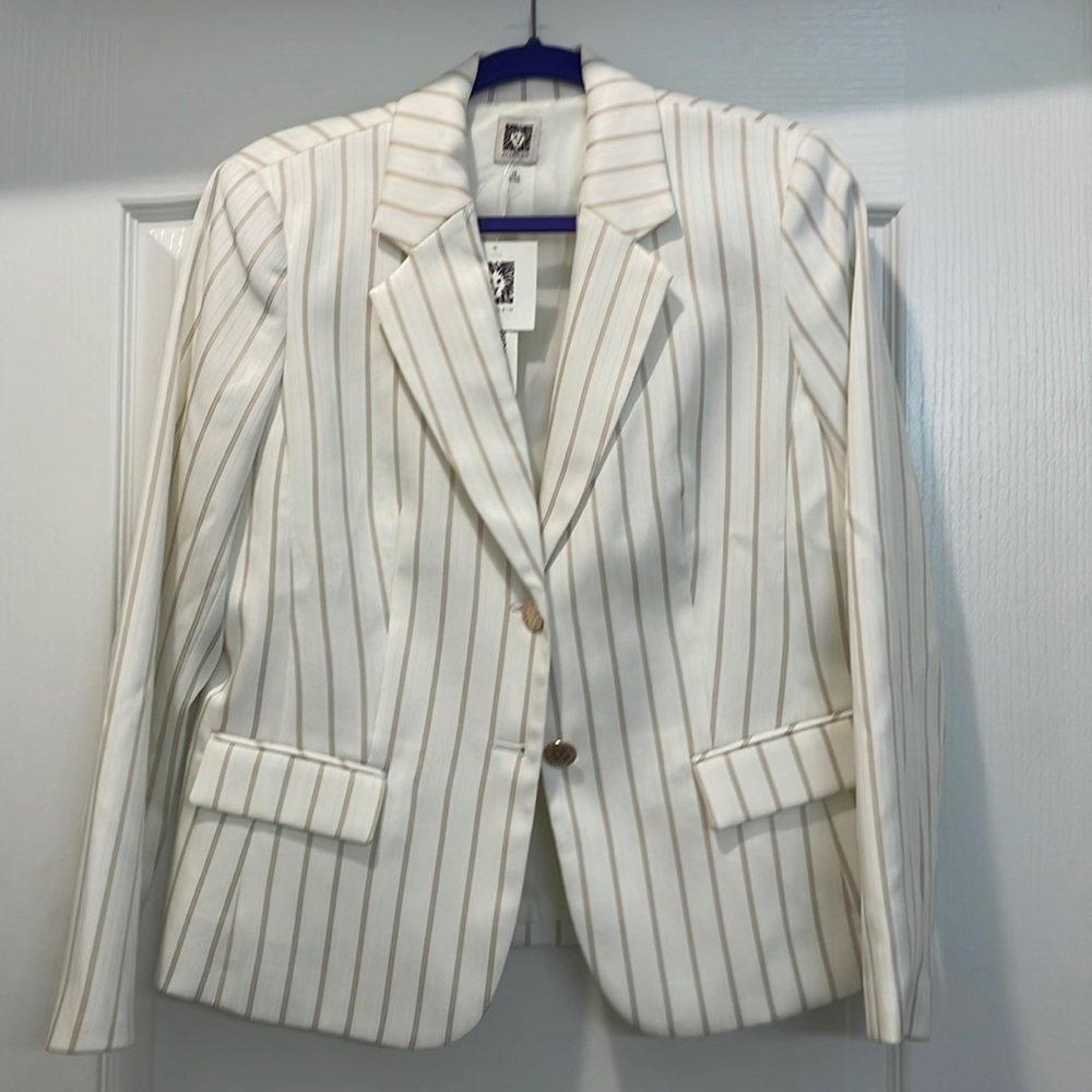 Anne Klein Blazer Jacket in Cream with Tan stripes. NWT - Picture 3 of 13